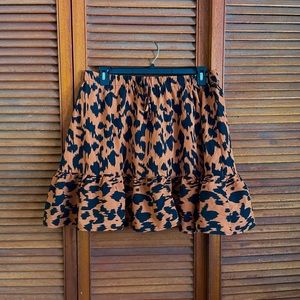 Plus Tie Waist Ruffle Hem Allover Print Skirt